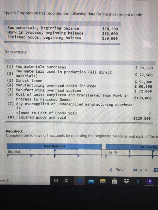 Solved Eppich Corporation has provided the following data