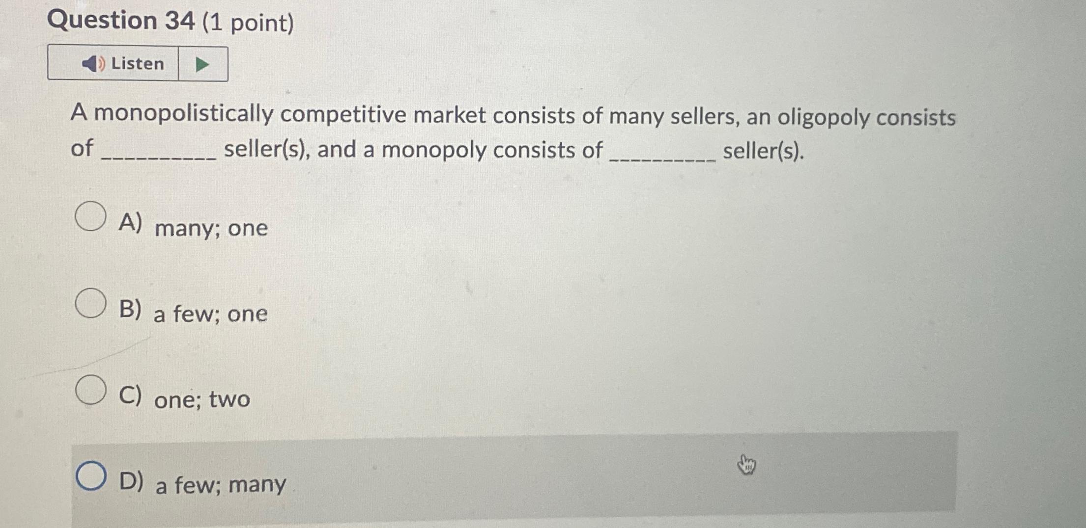 Solved Question 34 (1 ﻿point)A Monopolistically Competitive | Chegg.com