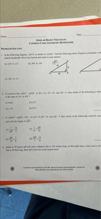 similarity common core geometry homework answers