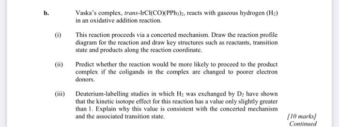 Solved B. Vaska's Complex, Trans-ircl(co)(pph3), Reacts With 