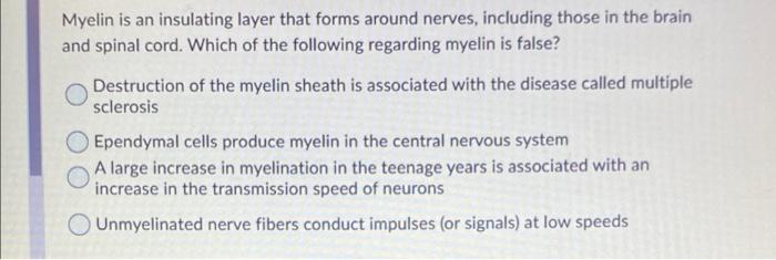 Solved Myelin Is An Insulating Layer That Forms Around 