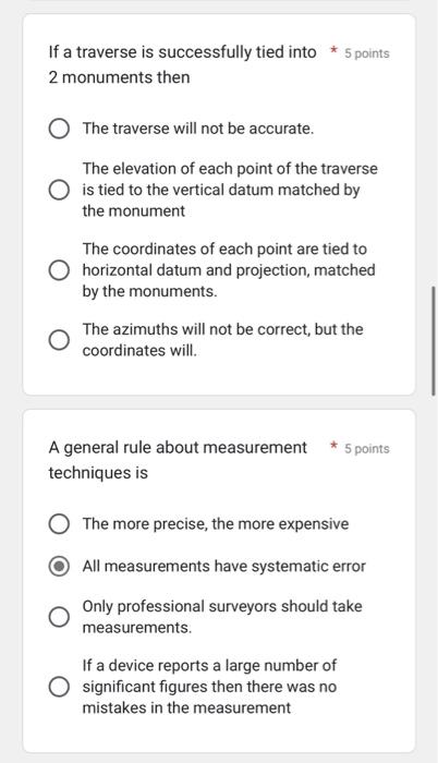 Solved If a traverse is successfully tied into ⋆5 points 2 | Chegg.com