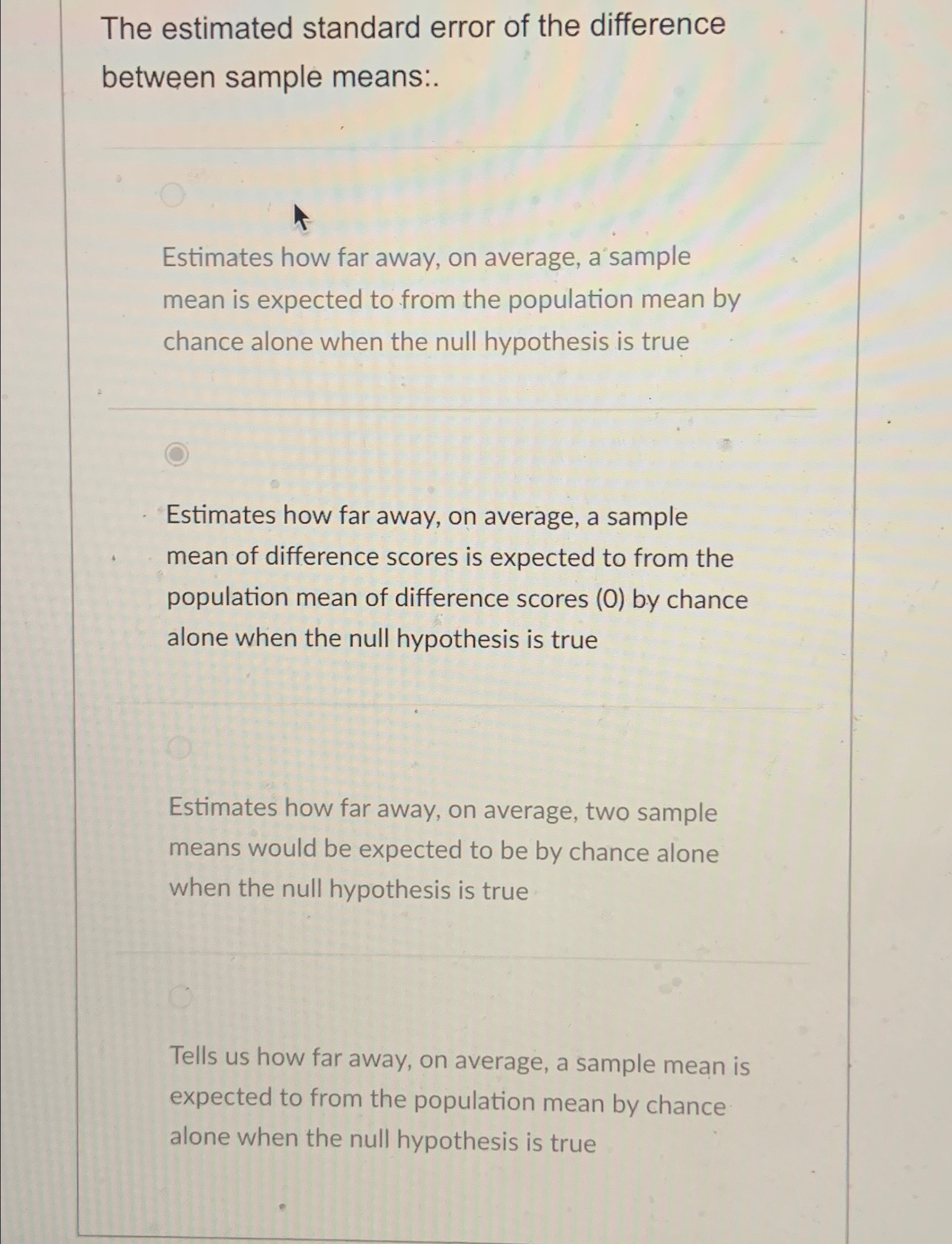 Solved The estimated standard error of the difference | Chegg.com
