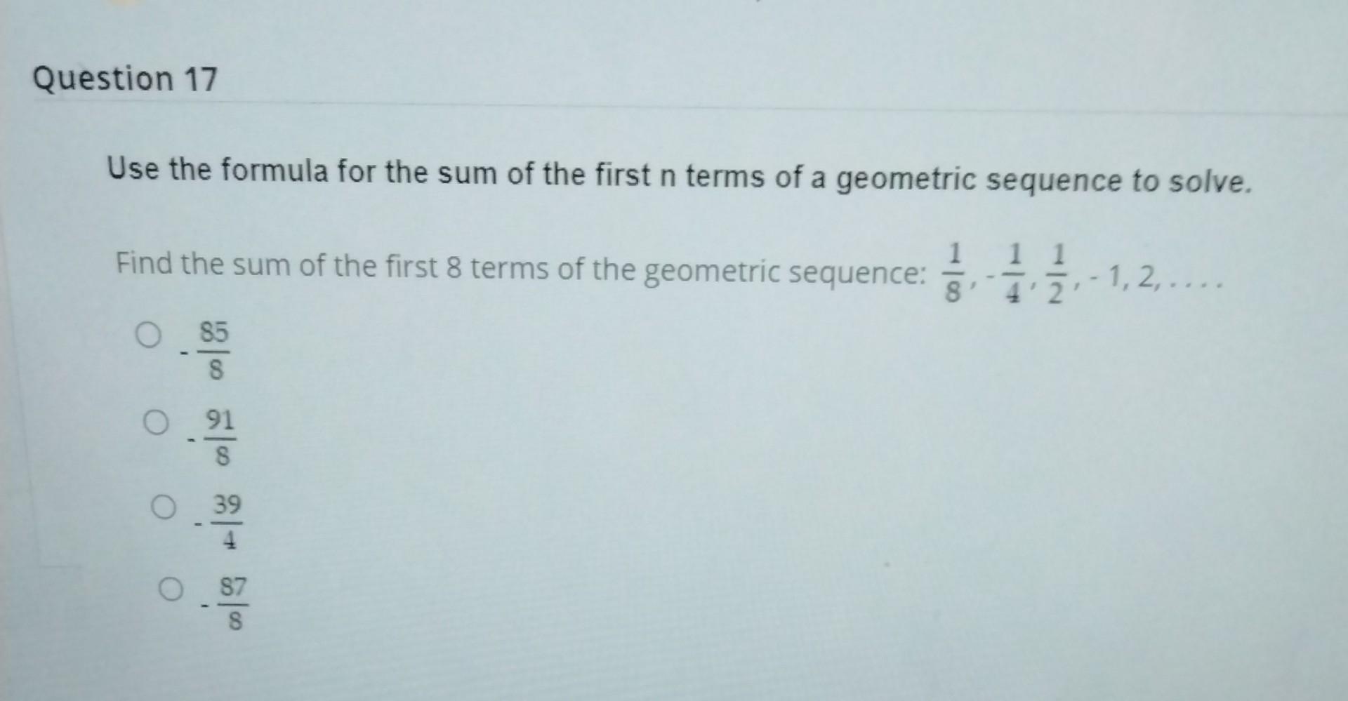 sum of n terms geometric sequence formula