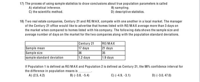 17) The process of using sample statistics to draw | Chegg.com