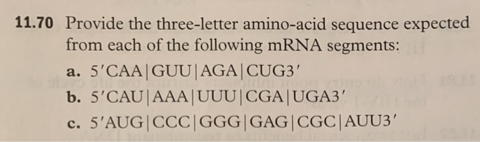 Solved 11.70 Provide the three-letter amino-acid sequence | Chegg.com