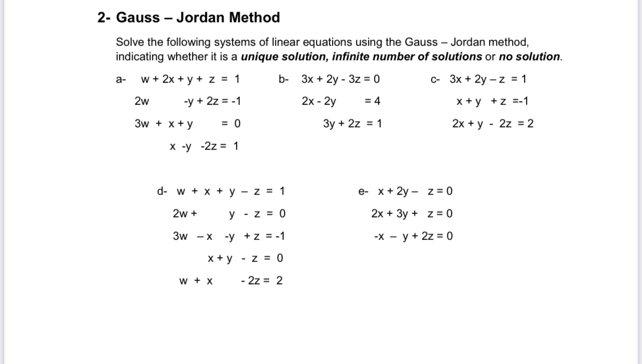 2- ﻿Gauss - ﻿Jordan MethodSolve the following systems | Chegg.com