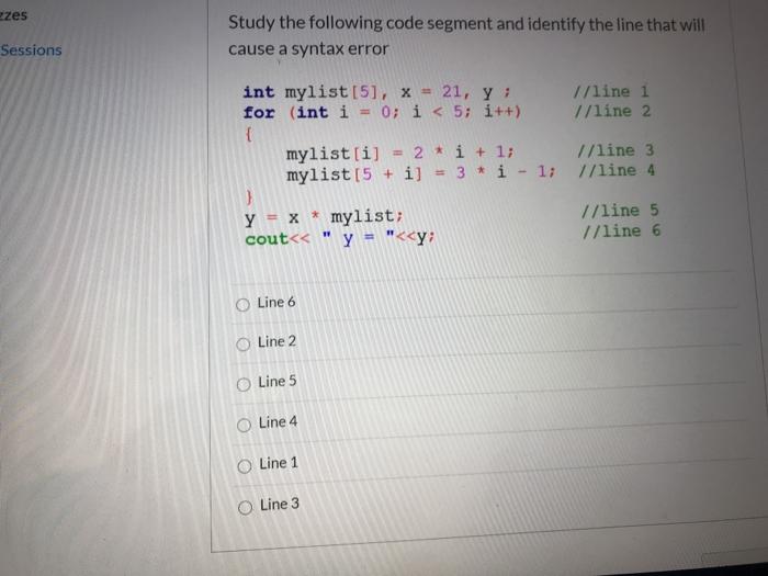 Solved Quizzes Live Sessions Study the following code | Chegg.com
