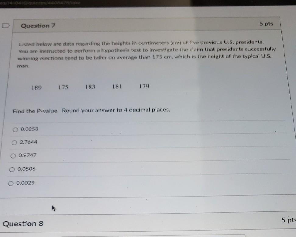 Solved Question 7 5 pts Listed below are data regarding the | Chegg.com