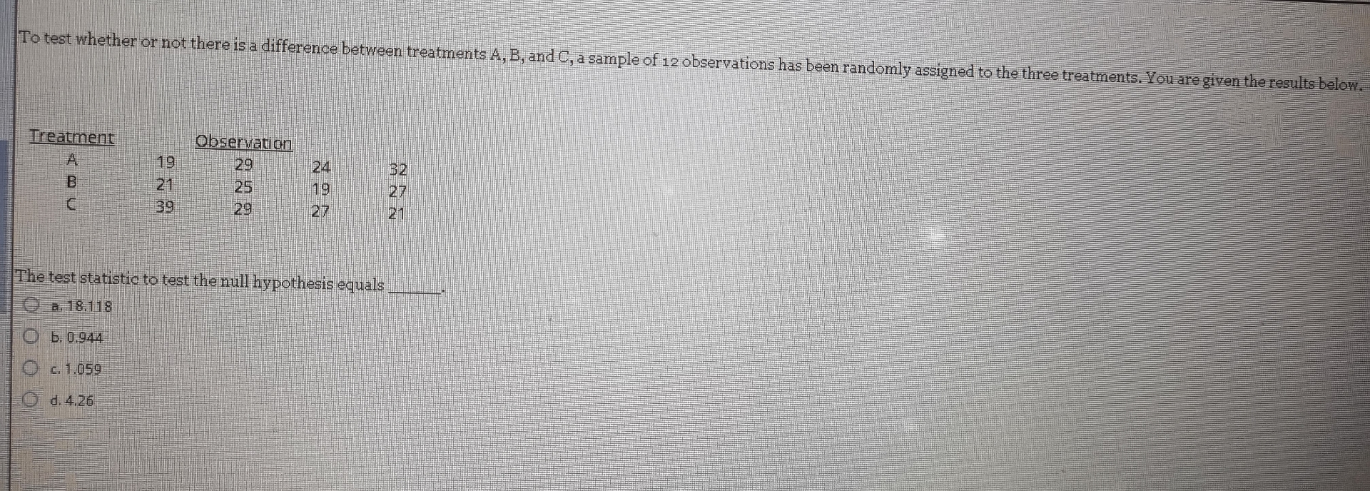 Solved To test whether or not there is a difference between | Chegg.com