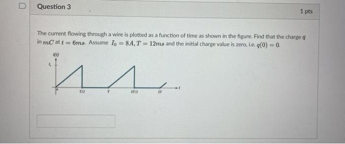 Solved О Question 3 1 pts The current flowing through a wire | Chegg.com