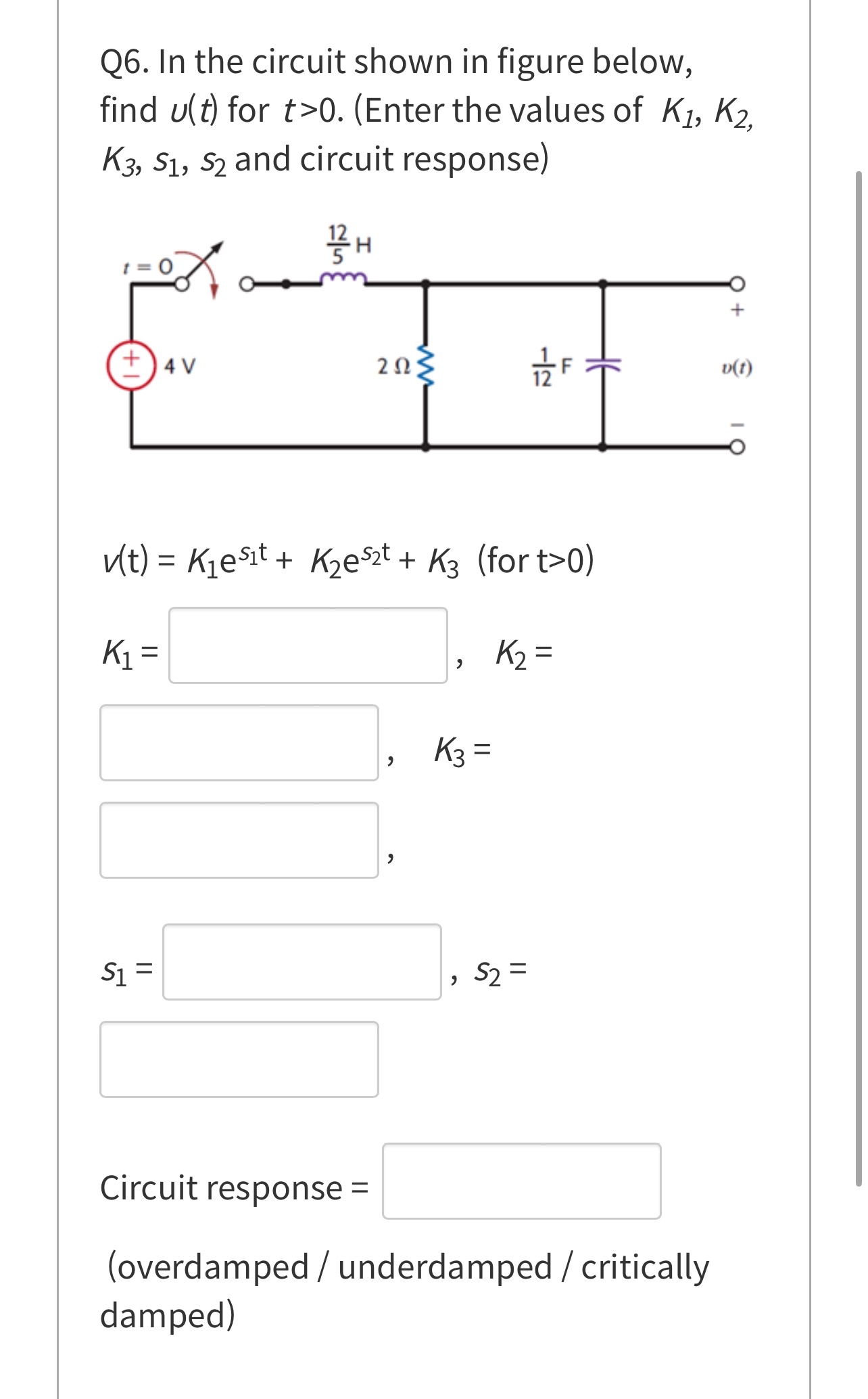 Solved Q6. ﻿In the circuit shown in figure below, find u(t) | Chegg.com