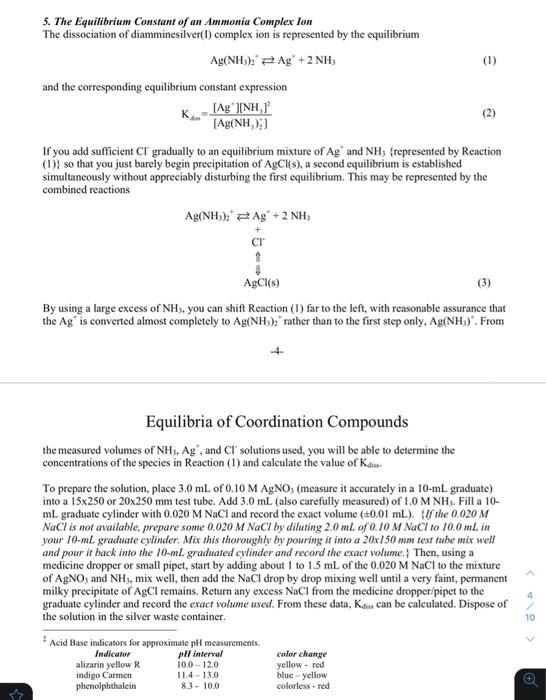 Solved 5. The Equilibrium Constant Of An Ammonia Complex Lon | Chegg.com