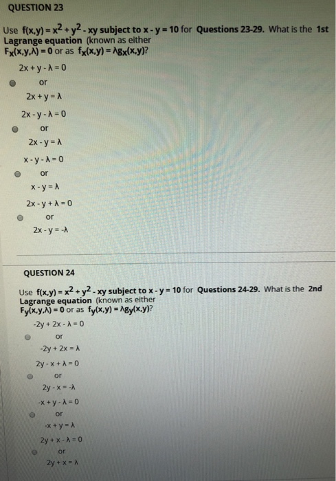 Question 23 Use F X Y X2 Y2 Xy Subject To X Chegg Com