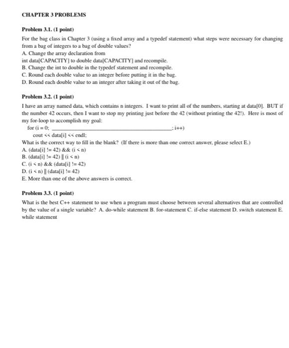 Solved CHAPTER 3 PROBLEMS Problem 3.1. (1 Point) For The Bag | Chegg.com