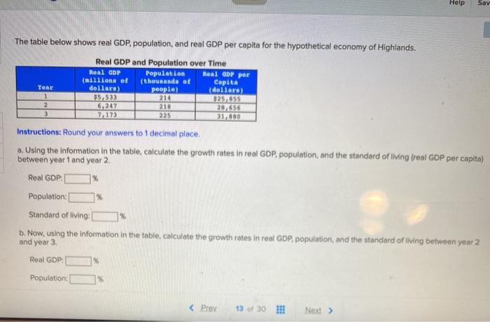Solved Help Sav TORE The table below shows real GDP, | Chegg.com