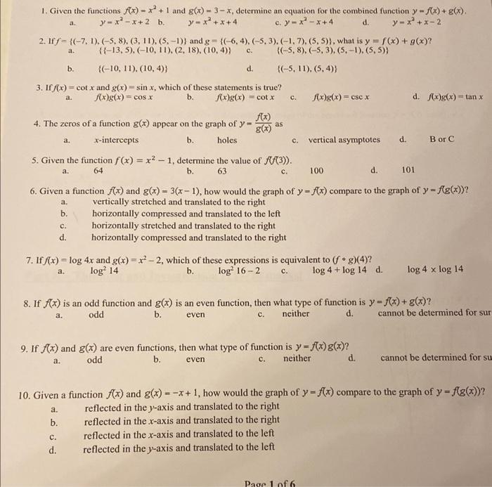 Solved 1 Given The Functions Fxx21 And Gx3−x 3744