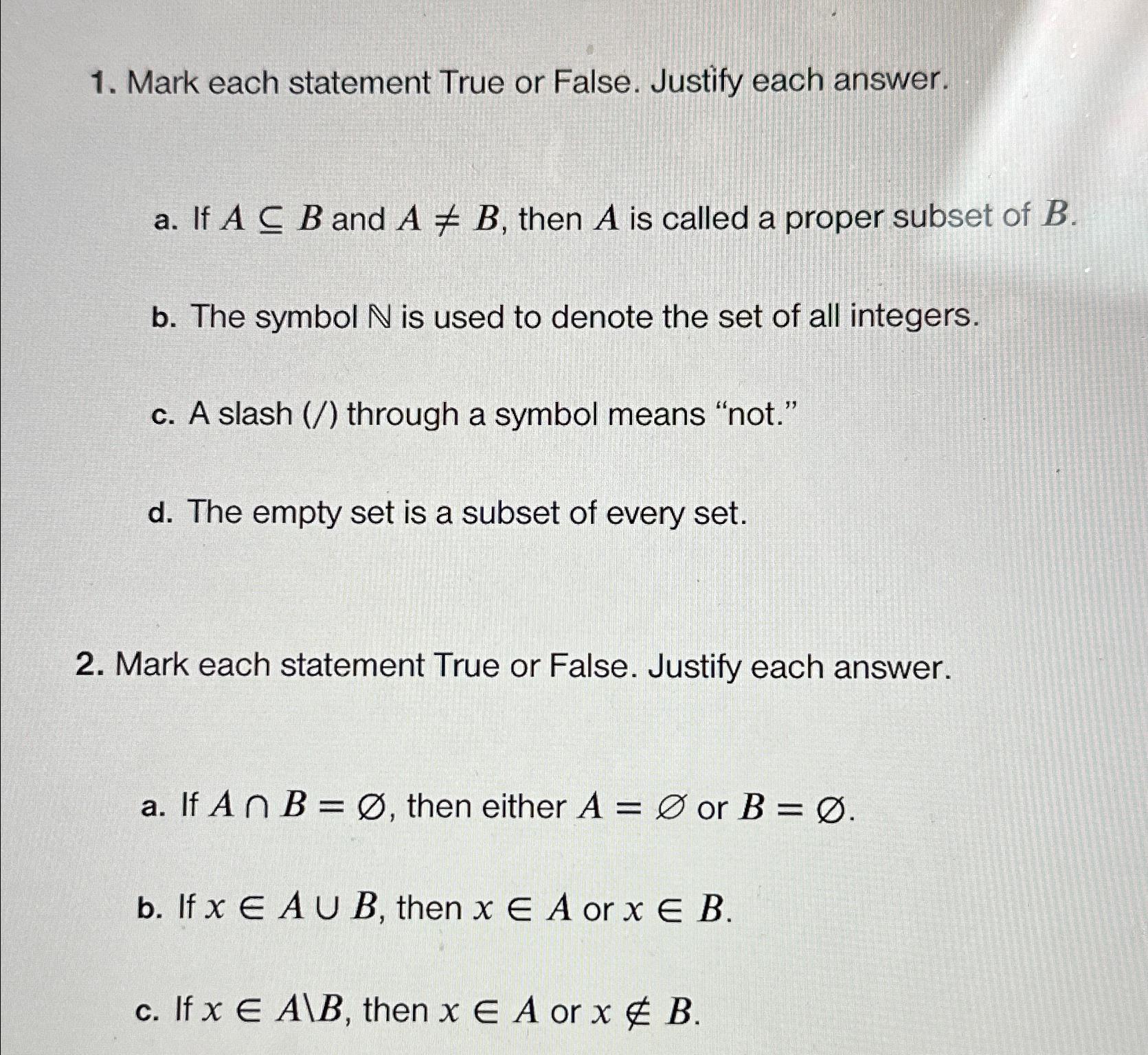 Solved Mark Each Statement True Or False Justify Each 2096