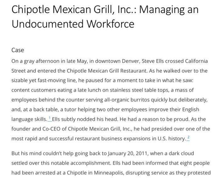 Chipotle Mexican Grill, Inc.: Managing an | Chegg.com