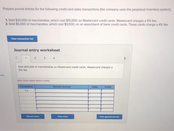 Solved Prepare journal entries for the following credit card