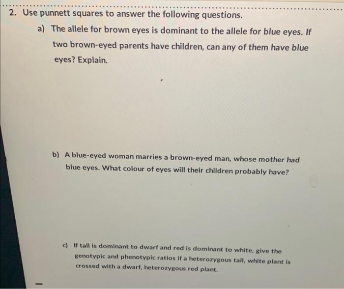 Solved Use punnett squares to answer the following | Chegg.com