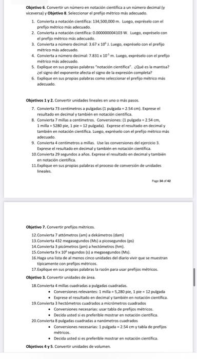 Objetivo 6. Convertir un número en notacidn cientifica a un número decimal ly viceversa) y Objetivo 8. Seleccionar el pretijo