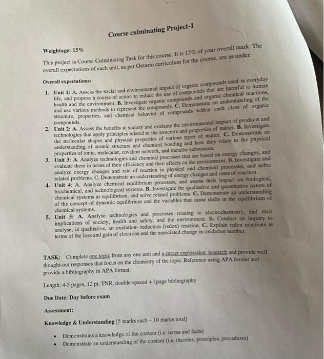 Course culminating Project-1 Weightage: 15% This | Chegg.com