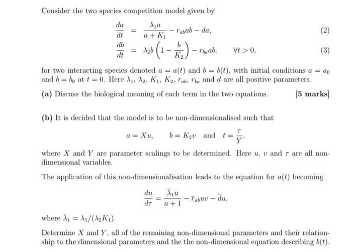 Solved Consider The Two Species Competition Model Given By | Chegg.com