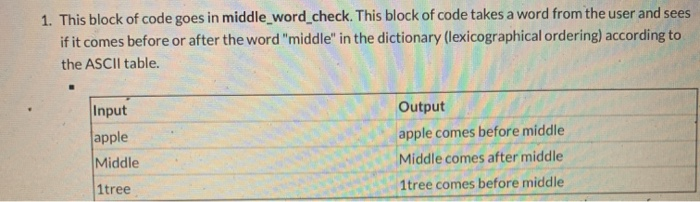 Solved 1. This block of code goes in middle_word_check. This | Chegg.com