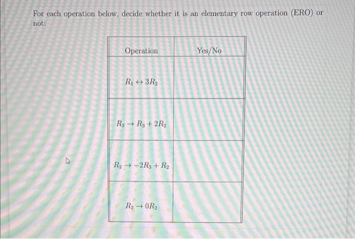 Solved For each operation below, decide whether it is an | Chegg.com