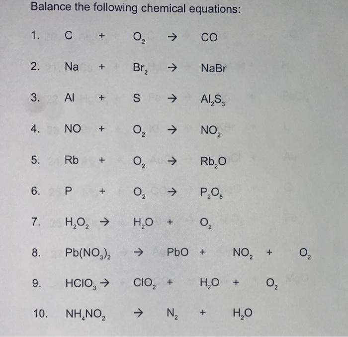 Solved Balance The Following Chemical Equations 1 C 0 Chegg Com