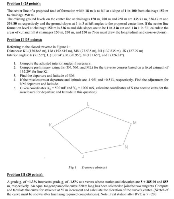 Solved Problem I (25 points): The center line of a proposed | Chegg.com