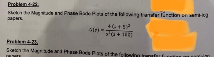 Solved Problem 4-22. Sketch the Magnitude and Phase Bode | Chegg.com