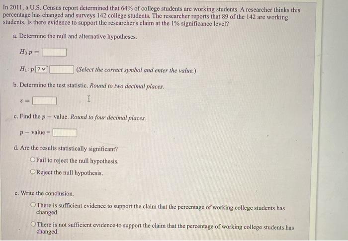 Solved In 2011, a U.S. Census report determined that 64% of | Chegg.com