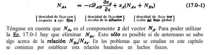 \[ N_{A z} \quad=-c \mathscr{D}_{A B} \frac{\partial x_{A}}{\partial z}+x_{A}\left(N_{A z}+N_{B z}\right) \] \( \left\{\begin