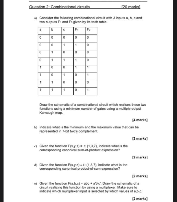 Solved Question 2: Combinational Circuits [20 Marks] A) | Chegg.com