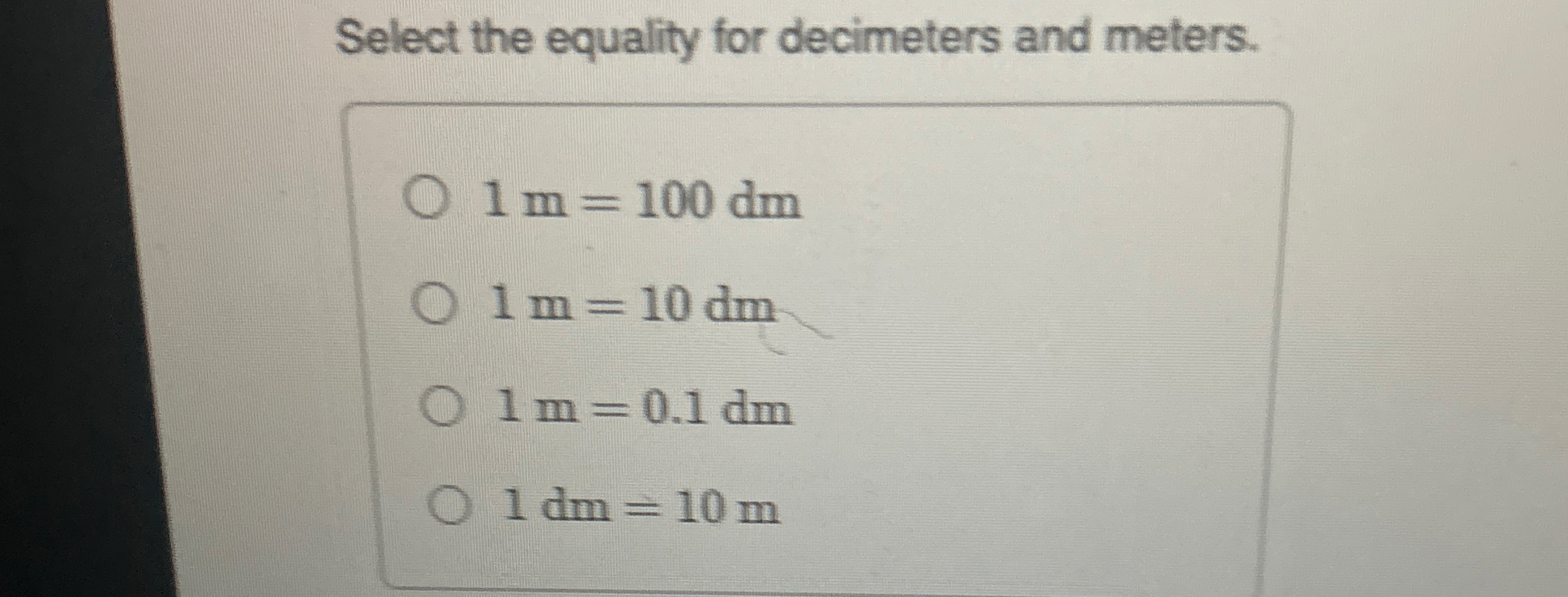 Select the equality for decimeters and | Chegg.com