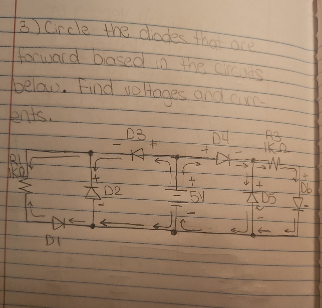 Solved 3.) ﻿Circle the diodes tha are forward biased in the | Chegg.com