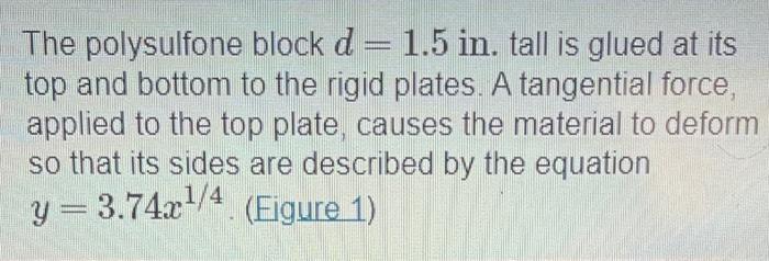 Solved The polysulfone block d=1.5in. tall is glued at its | Chegg.com