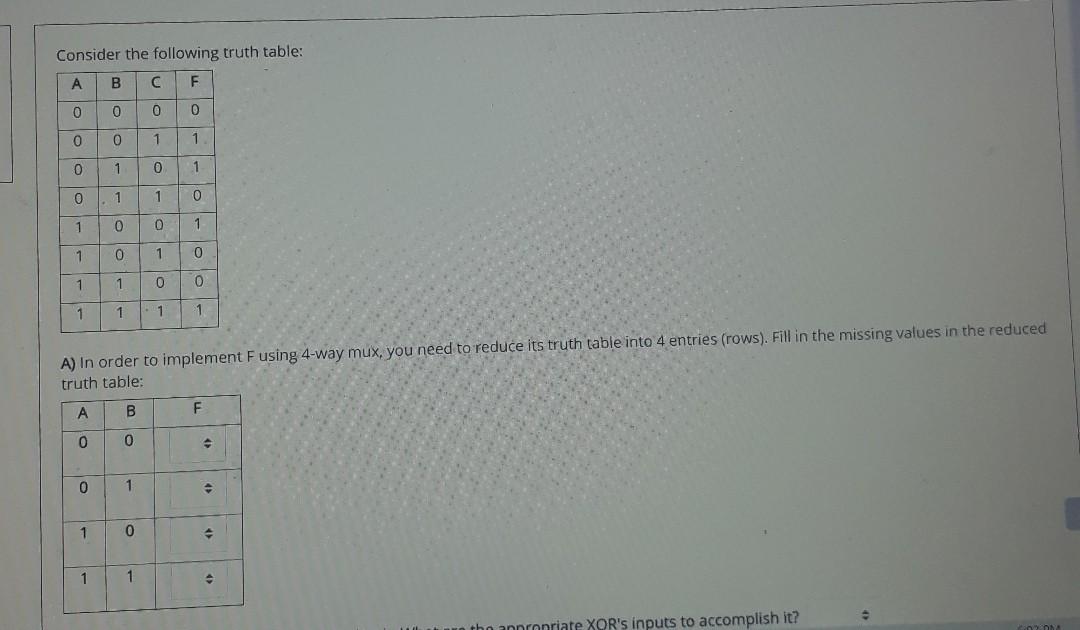 Solved Consider the following truth table: А B с F 0 0 0 0 1 | Chegg.com