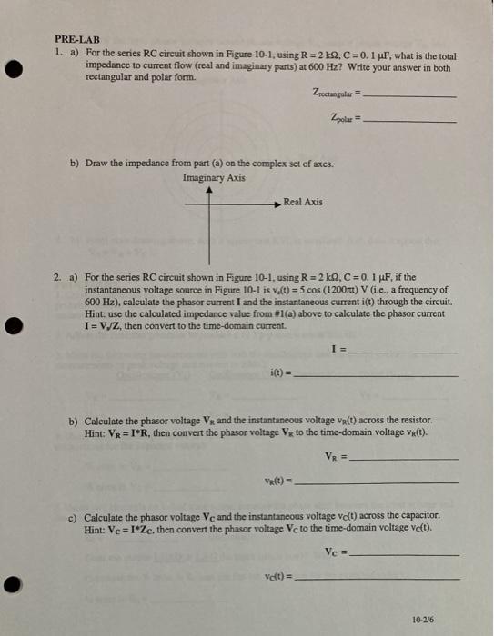 Solved Name CAPACITIVE REACTANCE EXPERIMENT10 ENGR 117L