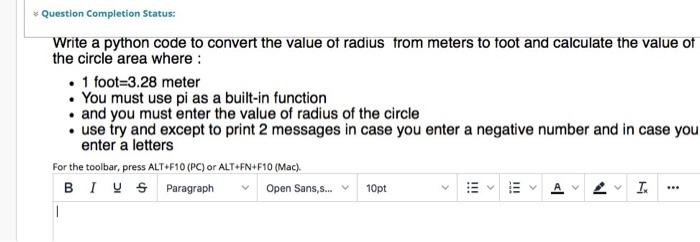 Write a python code to convert the value of radius | Chegg.com