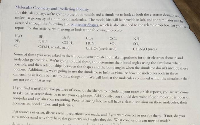 Solved Molecular Geometry And Predicting Polarity For This | Chegg.com