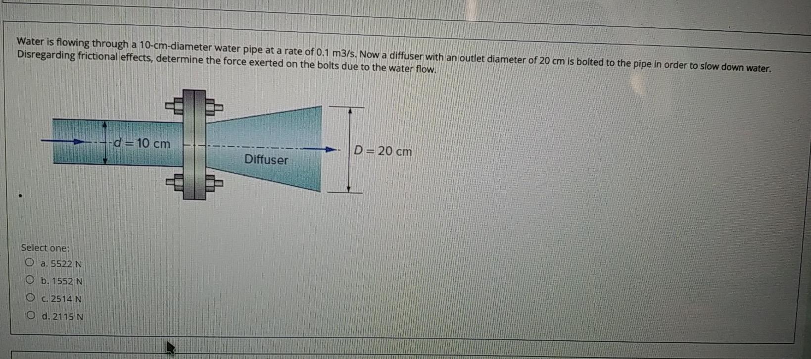 Solved Water is flowing through a 10-cm-diameter water pipe | Chegg.com