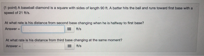 Solved (1 point) A baseball diamond is a square with sides | Chegg.com