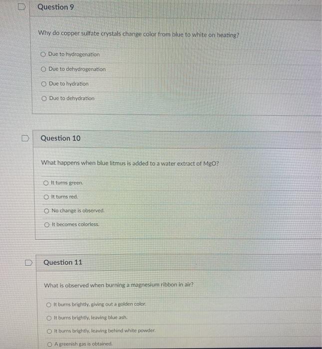 Solved O Question 9 Why do copper sulfate crystals change | Chegg.com