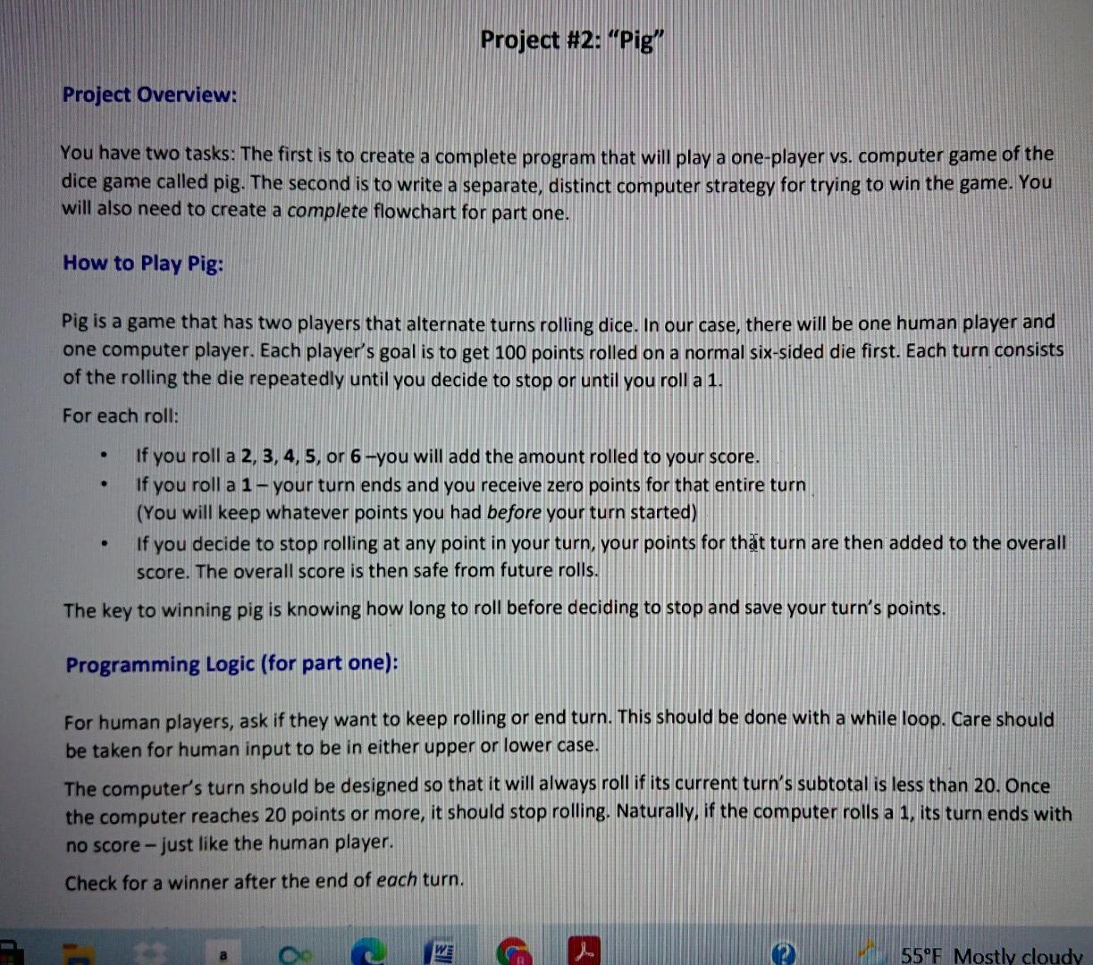 Project 2: Python Pig Project A IN Attached Files: | Chegg.com