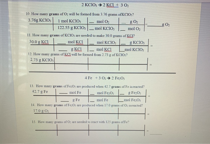 Solved Stoichiometry 2 KClO3 → 2 KCl + 3 02 1. How many | Chegg.com