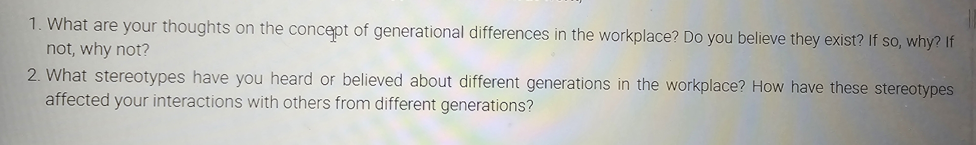 Solved What are your thoughts on the concept of generational | Chegg.com