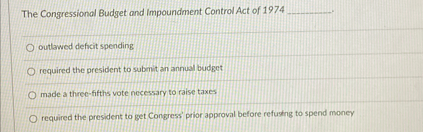 Solved The Congressional Budget and Impoundment Control Act | Chegg.com